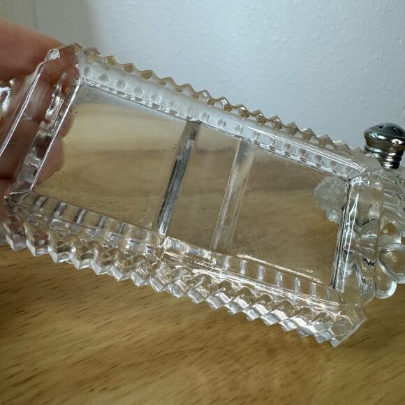 Vintage Irice Pyramid Mini Pepper Salt Set with Tray Glass Art Deco - Picture 9 of 9
